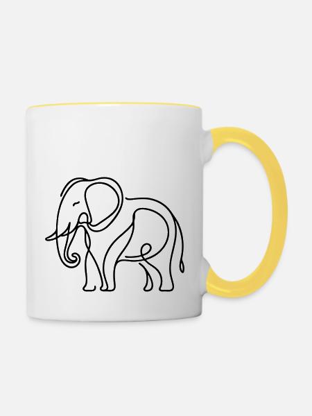 Elephant Line Art - Tasse zweifarbig - Weiß/Gelb