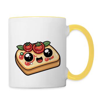 Pain drôle à la tomate BD - Mug contrasté - blanc/jaune - Droite