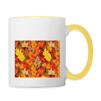 Herbstblätter Allover-Muster - Tasse zweifarbig - Weiß/Gelb - Rechts