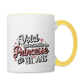 Princesse de 31 Ans - Mug contrasté - blanc/jaune - Droite
