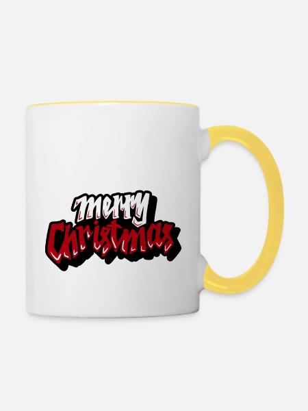 Merry Christmas Retro Script - Tasse zweifarbig - Weiß/Gelb