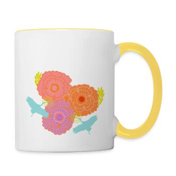 Pfingstrose und Kräne - Tasse zweifarbig - Weiß/Gelb - Rechts