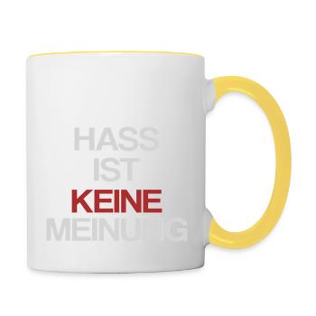 Hass ist keine Meinung | Gegen Rechts - Tasse zweifarbig - Weiß/Gelb - Rechts