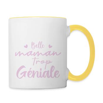Belle maman trop geniale - Mug contrasté - blanc/jaune - Droite