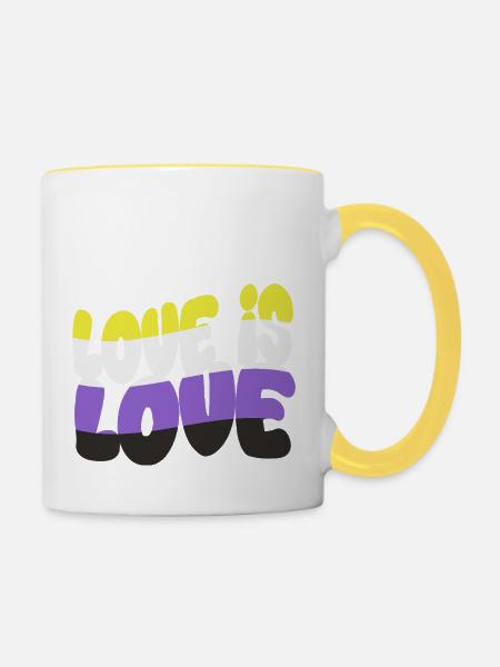 Love is Love – Nonbinary & Proud - Tasse zweifarbig - Weiß/Gelb