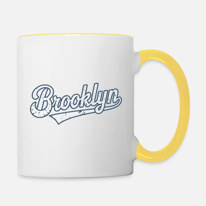 Typographie Brooklyn Vintage Effet Usé - Mug contrasté - blanc/jaune