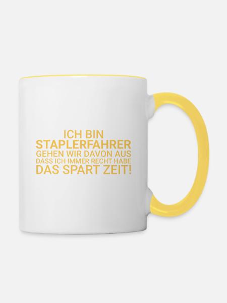 Staplerfahrer Zeit Sparen Gabelstaplerfahrer - Tasse zweifarbig - Weiß/Gelb