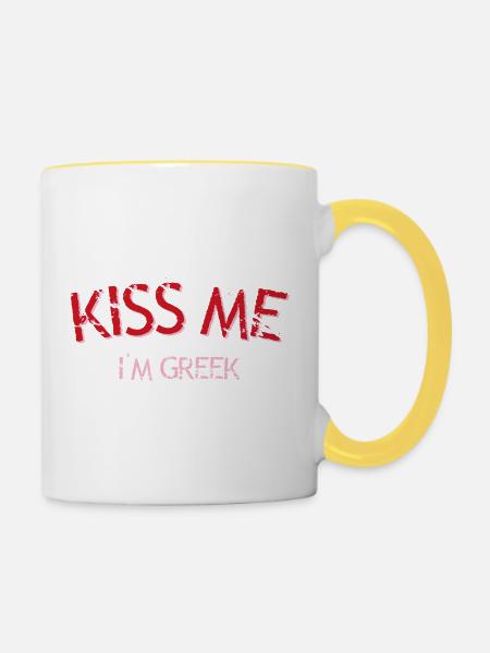 Küss mich, ich bin Grieche - Tasse zweifarbig - Weiß/Gelb