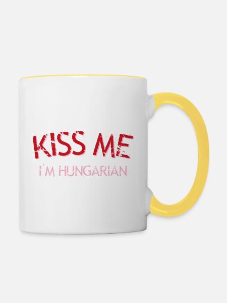 Küss mich, ich bin Ungar - Tasse zweifarbig - Weiß/Gelb