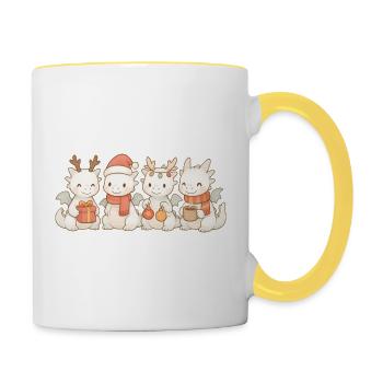 Eisdrachen für Kinder, Jungen und Mädchen, Weihnac - Tasse zweifarbig - Weiß/Gelb - Rechts