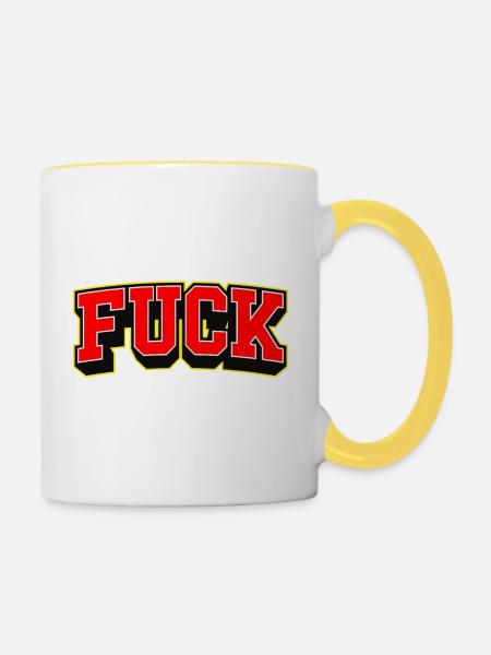 F-Wort-Sportstil-Logo - Tasse zweifarbig - Weiß/Gelb