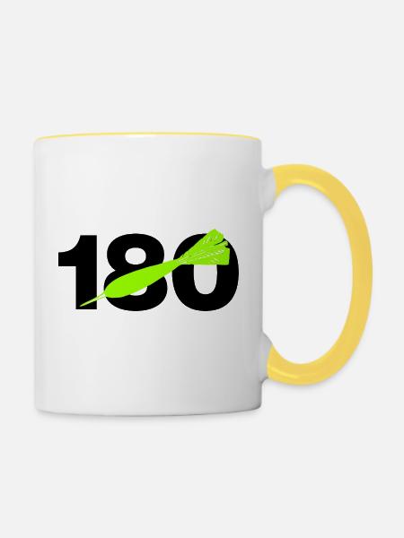 180 Triple 20 Perfektion! ONEHUNDRETEIGHTY, Darts - Tasse zweifarbig - Weiß/Gelb