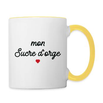 Mon Sucre d'Orge Script Cœur Rouge - Mug contrasté - blanc/jaune - Droite