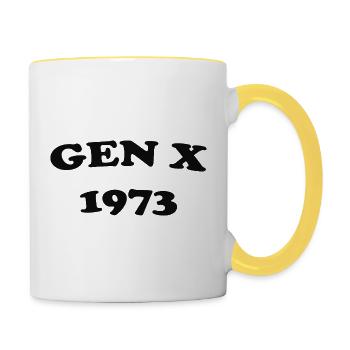 Gen X 1973 Retro Emblem - Tasse zweifarbig - Weiß/Gelb - Rechts