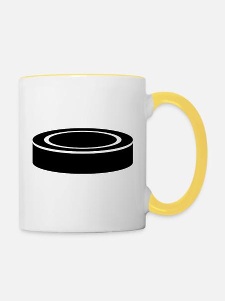 Eishockey-Puck - Tasse zweifarbig - Weiß/Gelb