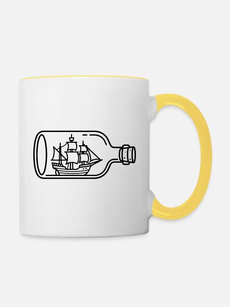 Schiff in der Flasche - Tasse zweifarbig - Weiß/Gelb