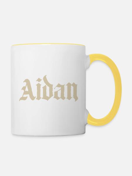 Aidan Gothic Name Design - Tasse zweifarbig - Weiß/Gelb