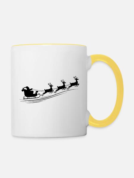Weihnachtsmann Schlitten Rentiere - Tasse zweifarbig - Weiß/Gelb