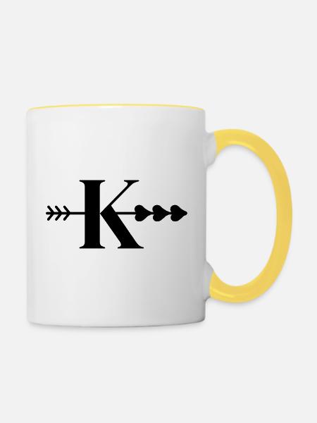 Buchstabe k Pfeil Herz - Tasse zweifarbig - Weiß/Gelb