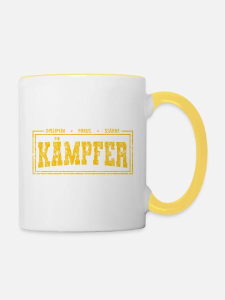 KÄMPFER – Motivation & Durchhaltevermögen - Tasse zweifarbig - Weiß/Gelb