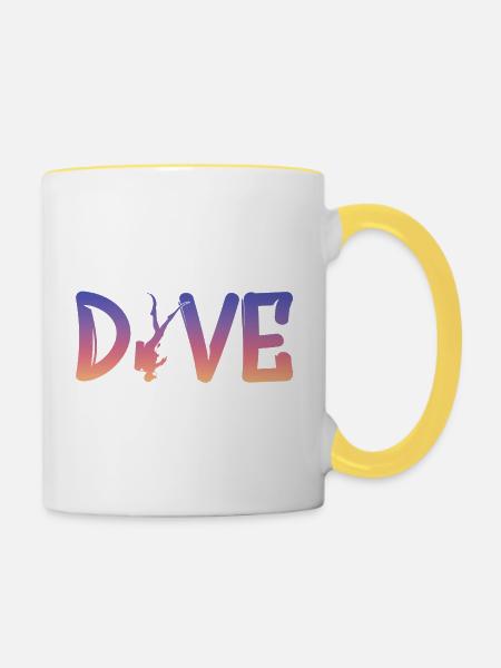 Dive - Diver Silhouette - Tasse zweifarbig - Weiß/Gelb