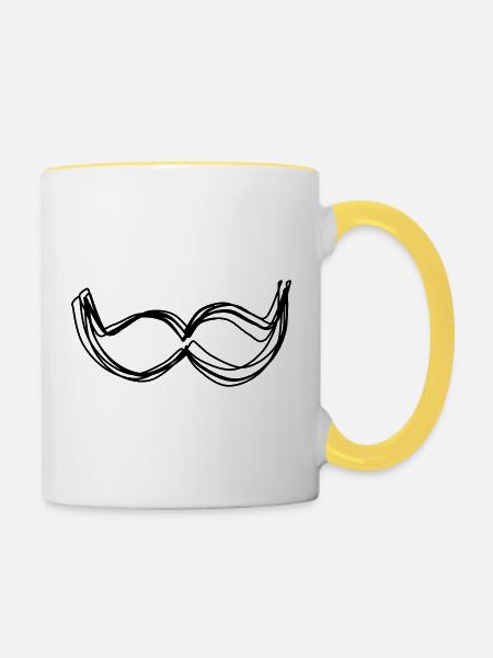 Schnurrbart handgezeichnet - Tasse zweifarbig - Weiß/Gelb
