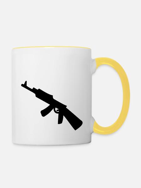 Waffe - Uzi - Tasse zweifarbig - Weiß/Gelb