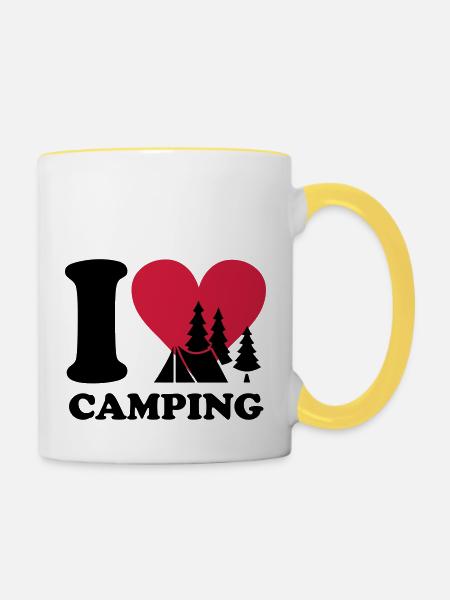 i love camping - Tasse zweifarbig - Weiß/Gelb