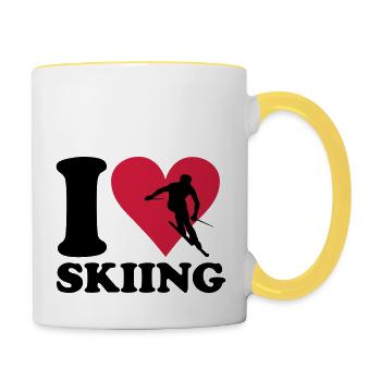 I love Skiing - Ski - Tasse zweifarbig - Weiß/Gelb - Rechts