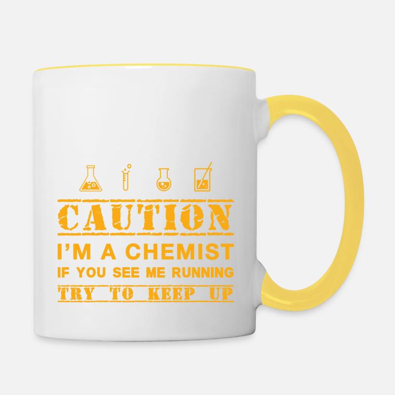 Warnung: Chemiker - Tasse zweifarbig - Weiß/Gelb