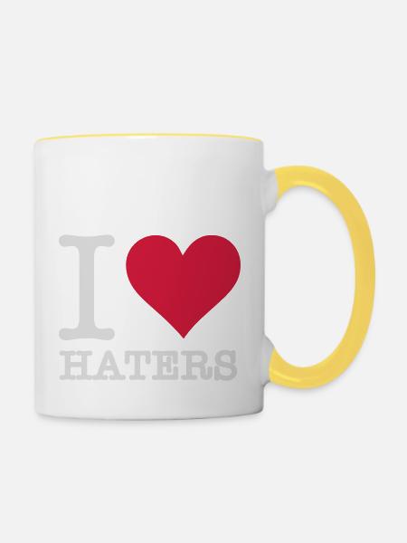 Ich liebe Hasser - Tasse zweifarbig - Weiß/Gelb