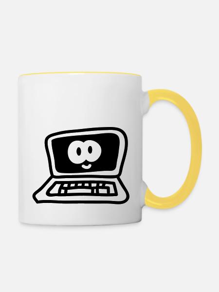 laptop - line - Tasse zweifarbig - Weiß/Gelb