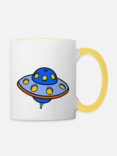 Alien fliegende Untertasse - Tasse zweifarbig - Weiß/Gelb
