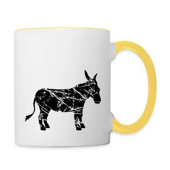 larmes gratter vieux timbre autocollant âne cheval poney - Mug contrasté - blanc/jaune - Droite