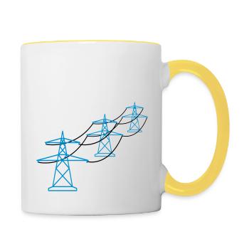reihe muster viele trasse strom mast strommast ele - Tasse zweifarbig - Weiß/Gelb - Rechts