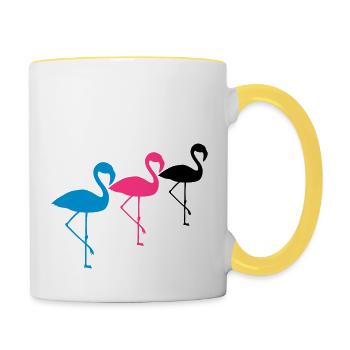 équipe d'équipage 3 amis silhouette contour flamant cli - Mug contrasté - blanc/jaune - Droite