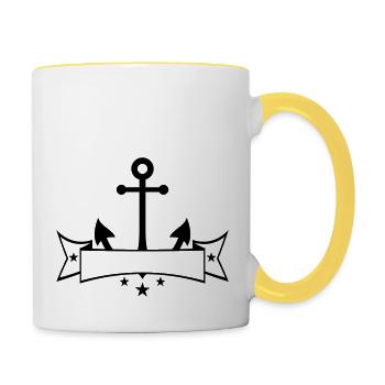 bannière armoiries texte écrire ancre bateau navire - Mug contrasté - blanc/jaune - Droite