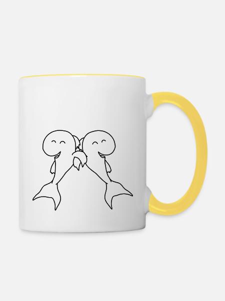 Happy Fish Friends - Tasse zweifarbig - Weiß/Gelb