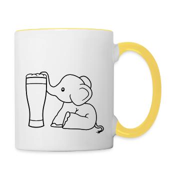 alkohol elefant bier saugen trinken durst betrunke - Tasse zweifarbig - Weiß/Gelb - Rechts