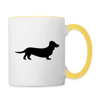 Hund: Dackel - Tasse zweifarbig - Weiß/Gelb - Rechts