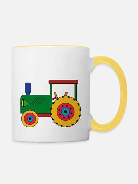 Traktor Spielzeug Trekker - Tasse zweifarbig - Weiß/Gelb