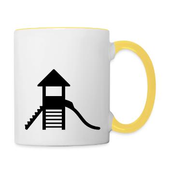 piktogram aire de jeux enfants amusants bac à sable draus - Mug contrasté - blanc/jaune - Droite