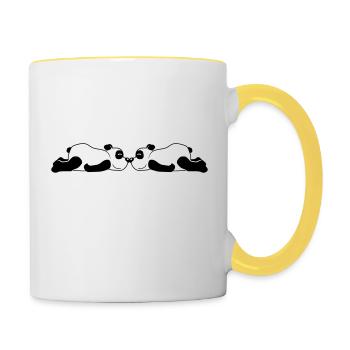 2 liegende Panda - Tasse zweifarbig - Weiß/Gelb - Rechts