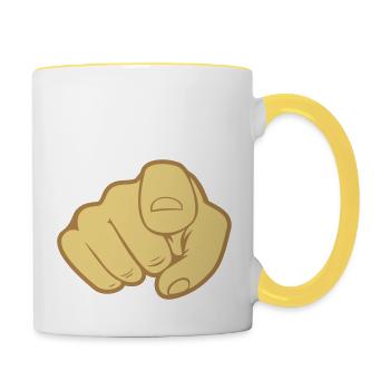Hand Finger Zeigen - Tasse zweifarbig - Weiß/Gelb - Rechts