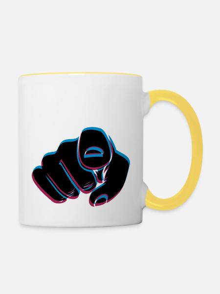 3D Effekt Hand - Tasse zweifarbig - Weiß/Gelb