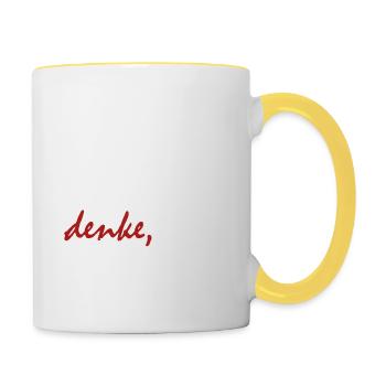 Woher soll ich wissen, was ich denke? - Tasse zweifarbig - Weiß/Gelb - Rechts