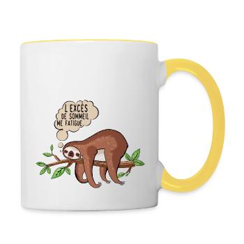 excess sleep fatigue lazy drawing humor cita - Contrasting Mug - white/yellow - Right