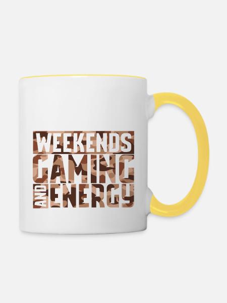 Weekend and Gaming - Tasse zweifarbig - Weiß/Gelb
