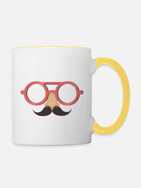Brillen und Schnurrbart - Tasse zweifarbig - Weiß/Gelb