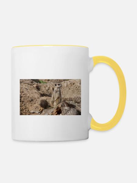 Zwei Erdmännchen - Tasse zweifarbig - Weiß/Gelb